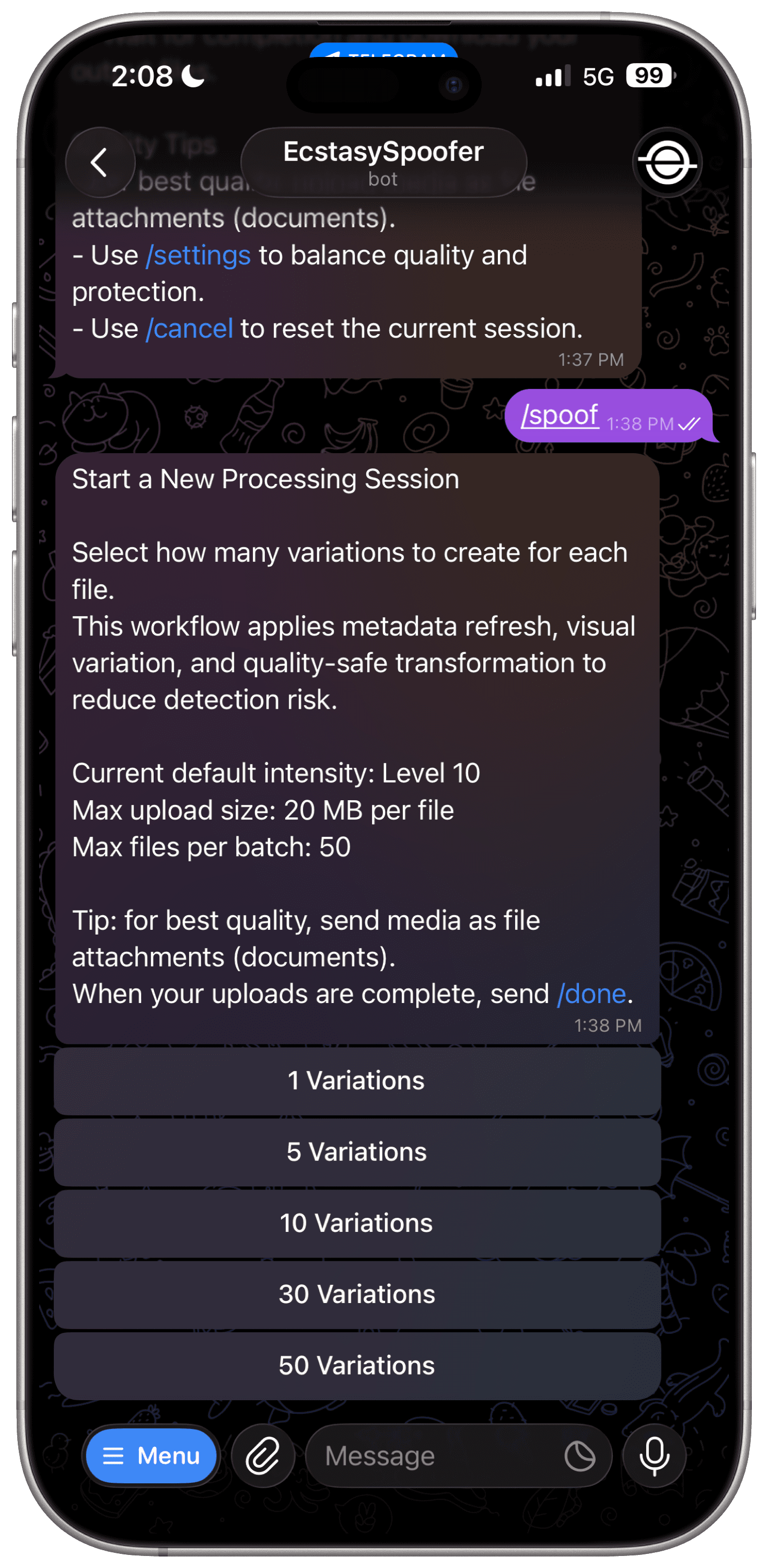 Ecstasy Spoofer interface shown on iPhone 16 Pro Max screenshot